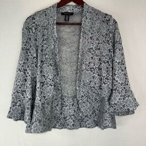 R&M Richards Silver Sequin Floral Lace Cardigan Bolero Womens 16 Fairy Glam